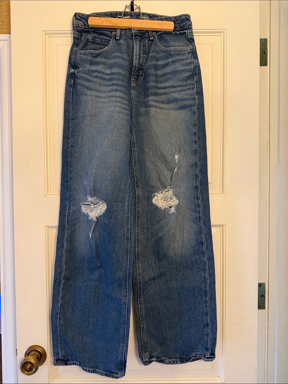Old Navy Distressed Wide-Leg Blue Denim Jeans